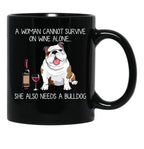 Bulldog And Wine Funny Dog Black Coffee Mug, Gift Coffee Mug - Black