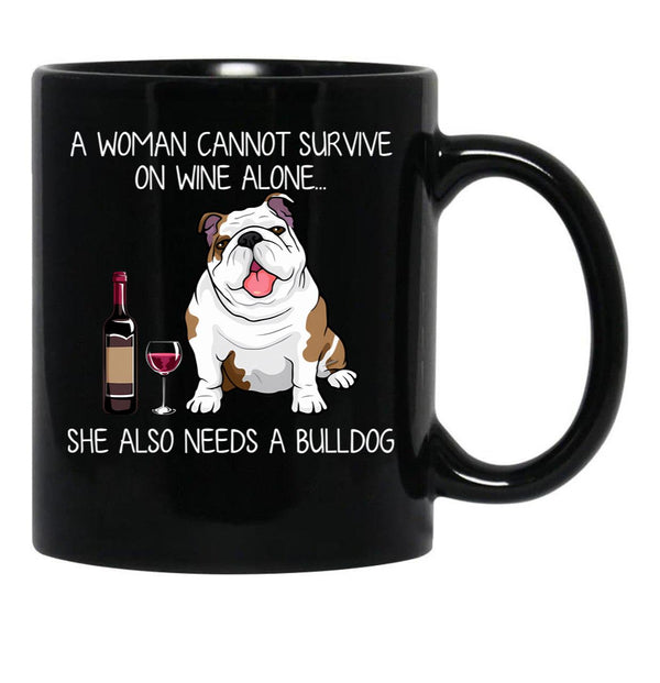 Bulldog And Wine Funny Dog Black Coffee Mug, Gift Coffee Mug - Black