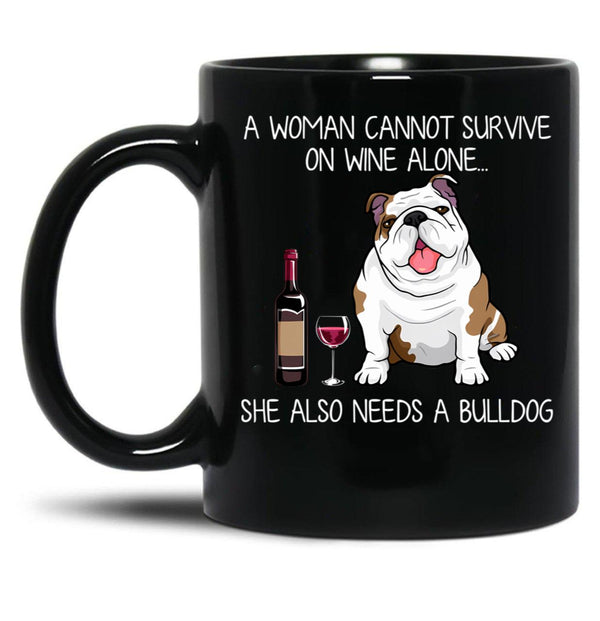 Bulldog And Wine Funny Dog Black Coffee Mug, Gift Coffee Mug - Black