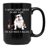 Bulldog And Wine Funny Dog Black Coffee Mug, Gift Coffee Mug