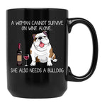 Bulldog And Wine Funny Dog Black Coffee Mug, Gift Coffee Mug