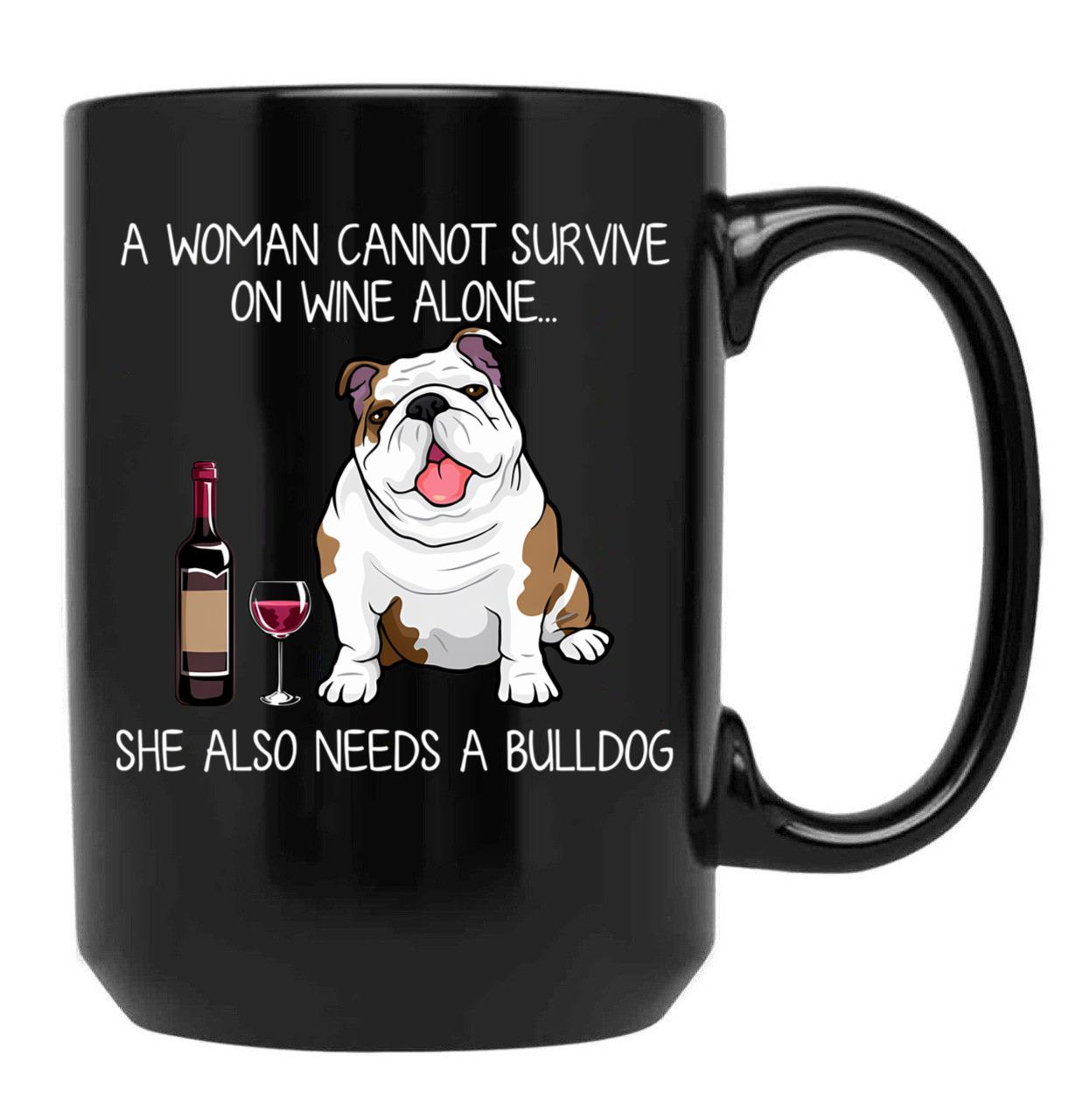 Bulldog And Wine Funny Dog Black Coffee Mug, Gift Coffee Mug