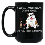 Bulldog And Wine Funny Dog Black Coffee Mug, Gift Coffee Mug