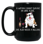 Bulldog And Wine Funny Dog Black Coffee Mug, Gift Coffee Mug