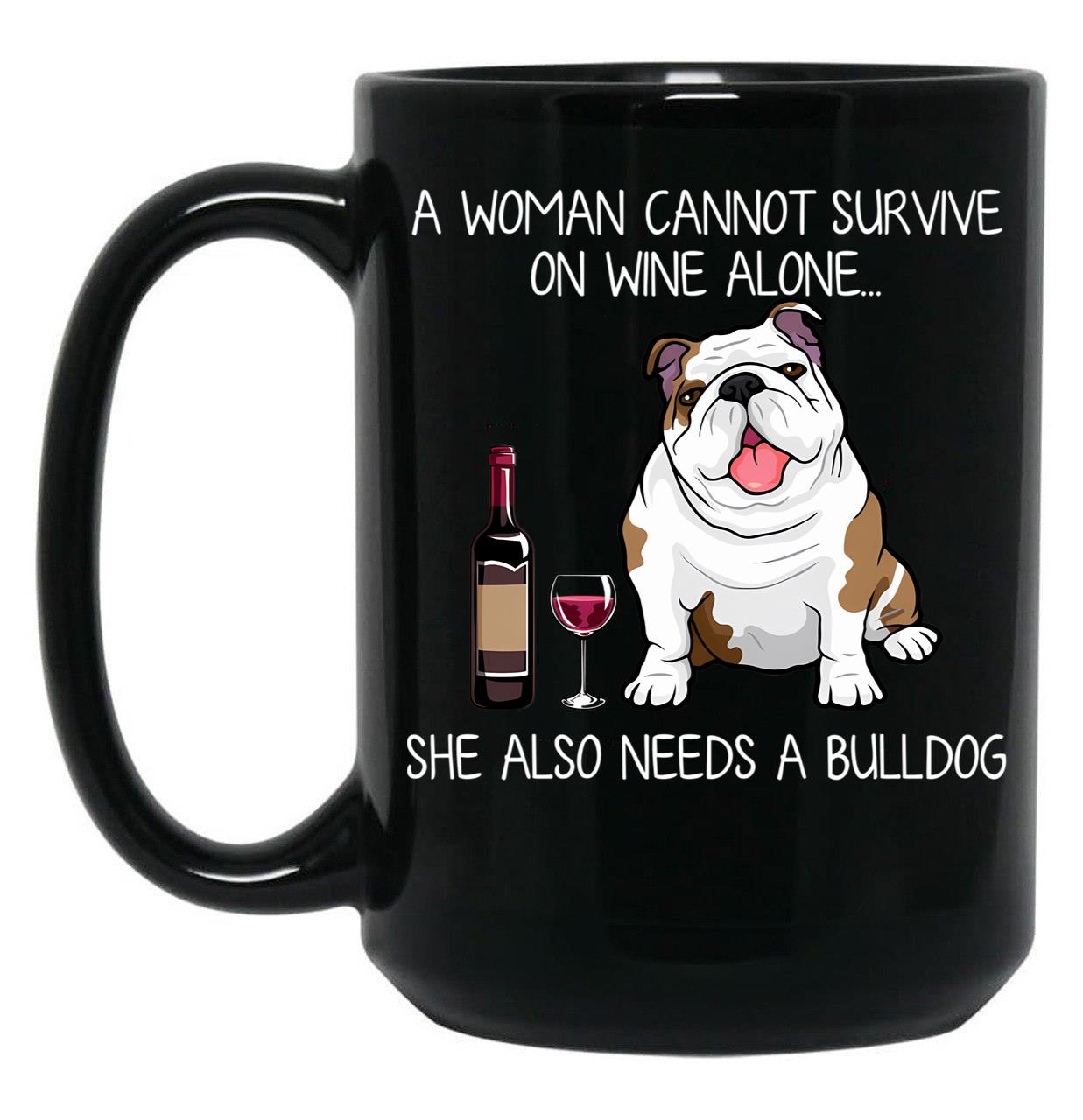 Bulldog And Wine Funny Dog Black Coffee Mug, Gift Coffee Mug