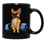 Bulldog Weight Lifting Dog Gym Black Coffee Mug, Gift Coffee Mug - Black