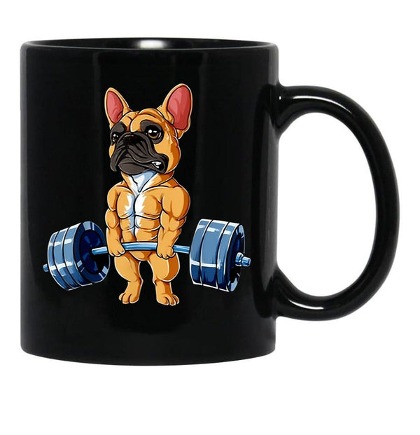Bulldog Weight Lifting Dog Gym Black Coffee Mug, Gift Coffee Mug - Black