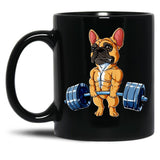Bulldog Weight Lifting Dog Gym Black Coffee Mug, Gift Coffee Mug - Black