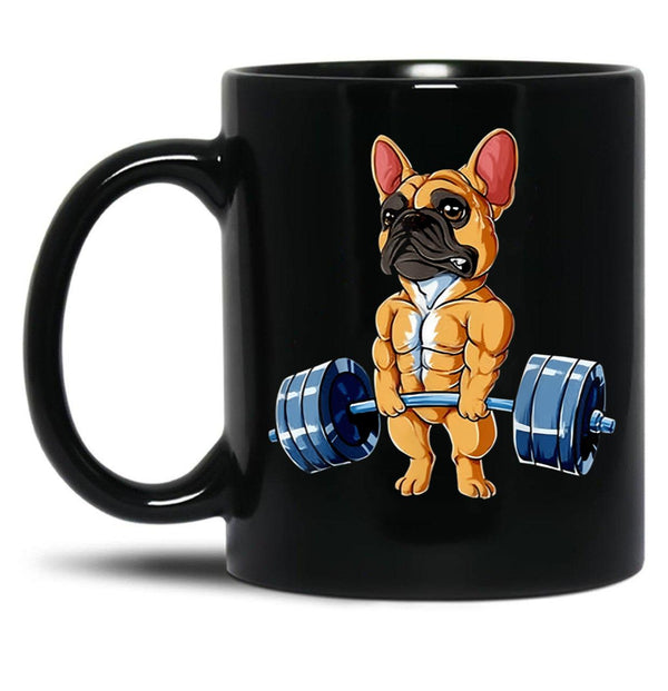 Bulldog Weight Lifting Dog Gym Black Coffee Mug, Gift Coffee Mug - Black