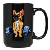 Bulldog Weight Lifting Dog Gym Black Coffee Mug, Gift Coffee Mug