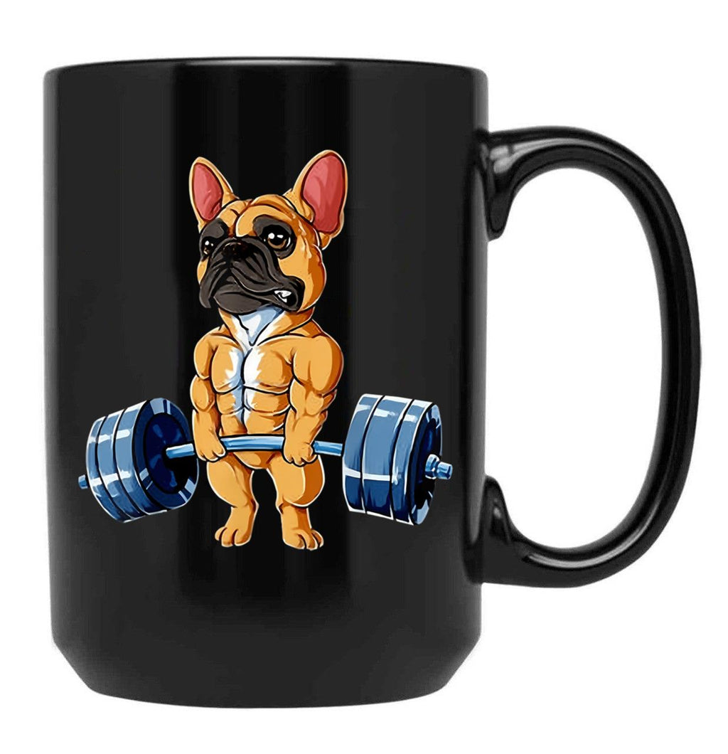 Bulldog Weight Lifting Dog Gym Black Coffee Mug, Gift Coffee Mug