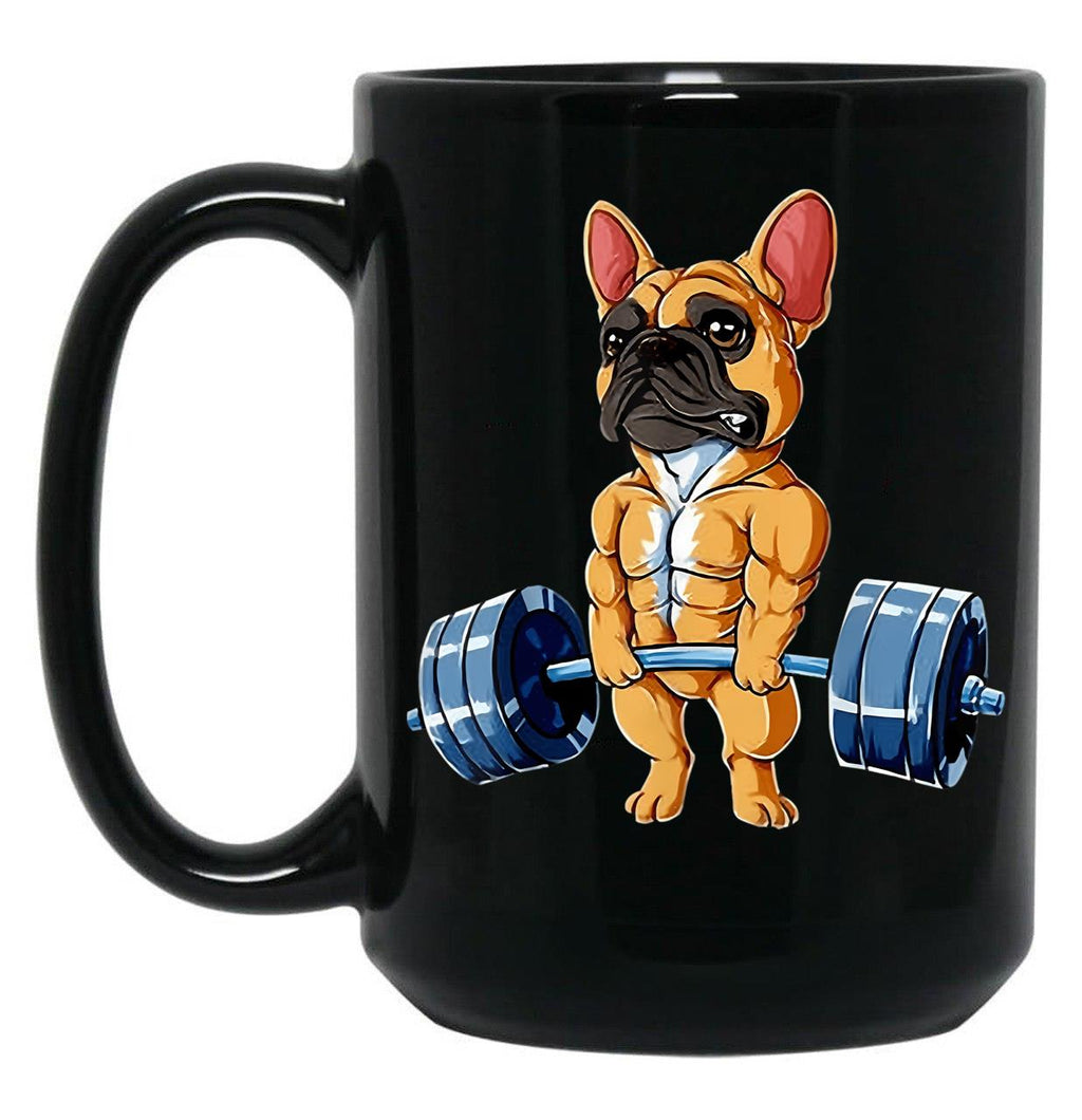 Bulldog Weight Lifting Dog Gym Black Coffee Mug, Gift Coffee Mug