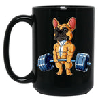 Bulldog Weight Lifting Dog Gym Black Coffee Mug, Gift Coffee Mug