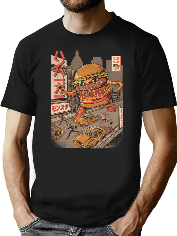 Burgerzilla - Black T-Shirt for Men & Women, T-Shirts Graphic Tee - Black