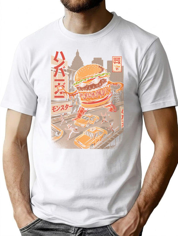 Burgerzilla - Black T-Shirt for Men & Women, T-Shirts Graphic Tee - White