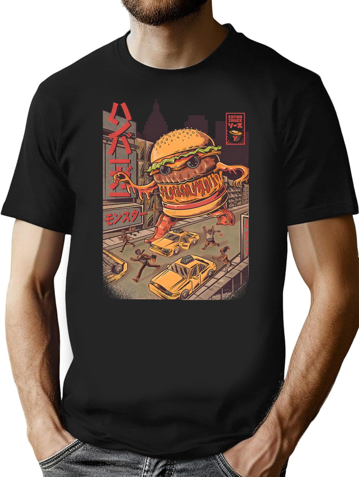 Burgerzilla T-Shirt for Men & Women, T-Shirts Graphic Tee - Black