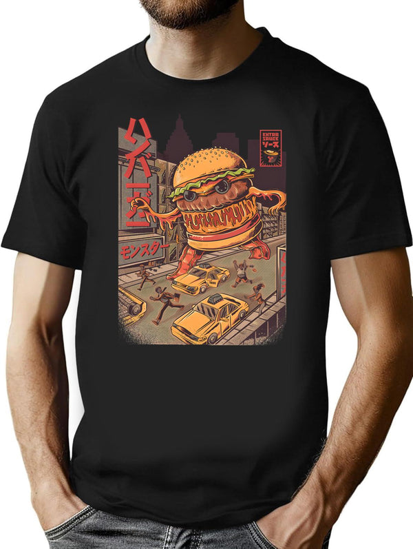 Burgerzilla T-Shirt for Men & Women, T-Shirts Graphic Tee - Black