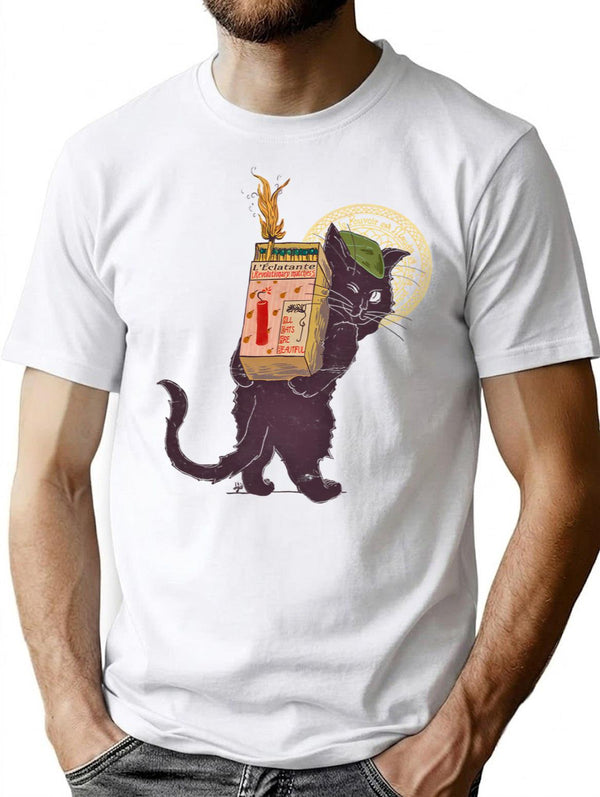 Burn With Love For Revolution Art Nouveau Cat T-Shirt for Men & Women, T-Shirts Graphic Tee - White