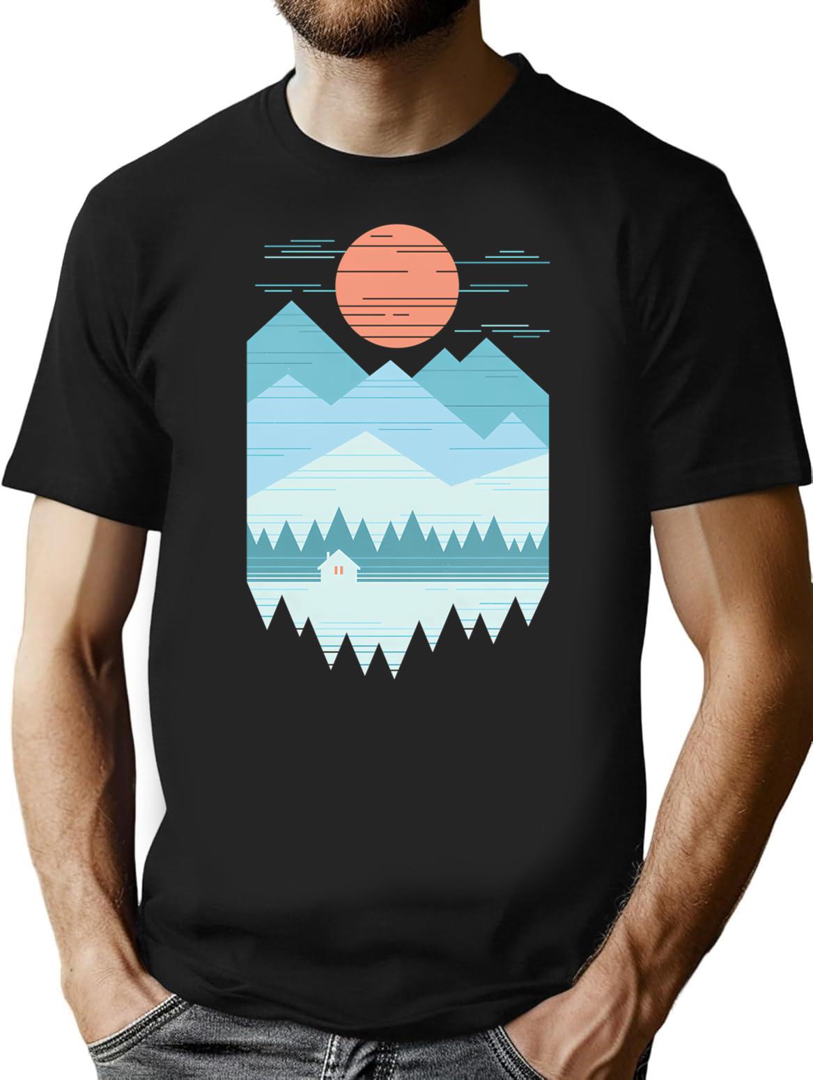 Cabin In The Snow T-Shirt for Men & Women, T-Shirts Graphic Tee - Black