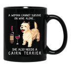 Cairn Terrier And Wine Funny Dog Black Coffee Mug, Gift Coffee Mug - Black