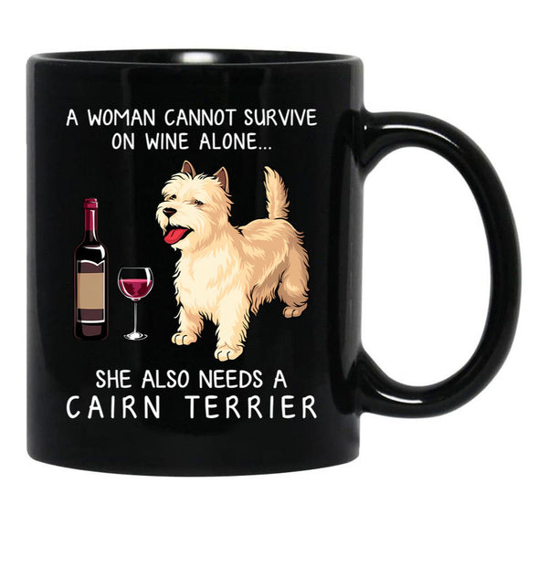 Cairn Terrier And Wine Funny Dog Black Coffee Mug, Gift Coffee Mug - Black