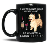 Cairn Terrier And Wine Funny Dog Black Coffee Mug, Gift Coffee Mug - Black