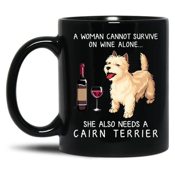 Cairn Terrier And Wine Funny Dog Black Coffee Mug, Gift Coffee Mug - Black