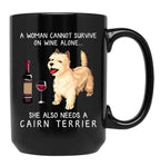 Cairn Terrier And Wine Funny Dog Black Coffee Mug, Gift Coffee Mug