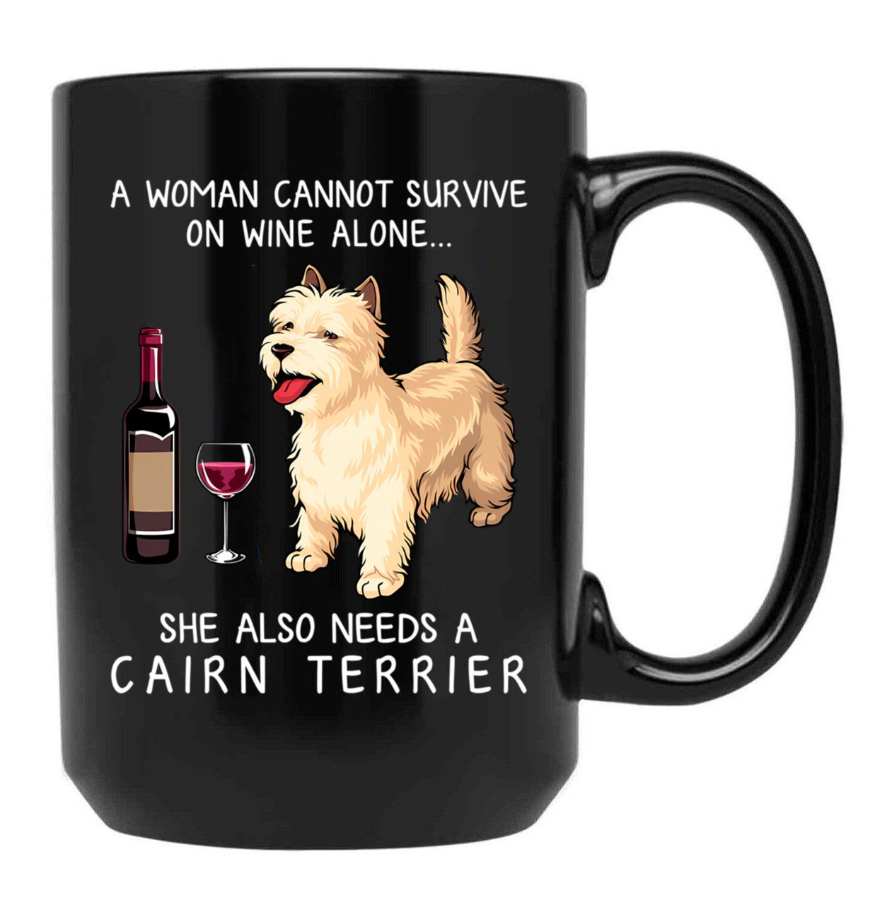 Cairn Terrier And Wine Funny Dog Black Coffee Mug, Gift Coffee Mug