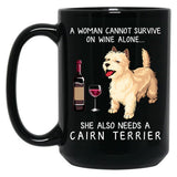 Cairn Terrier And Wine Funny Dog Black Coffee Mug, Gift Coffee Mug