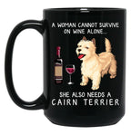 Cairn Terrier And Wine Funny Dog Black Coffee Mug, Gift Coffee Mug