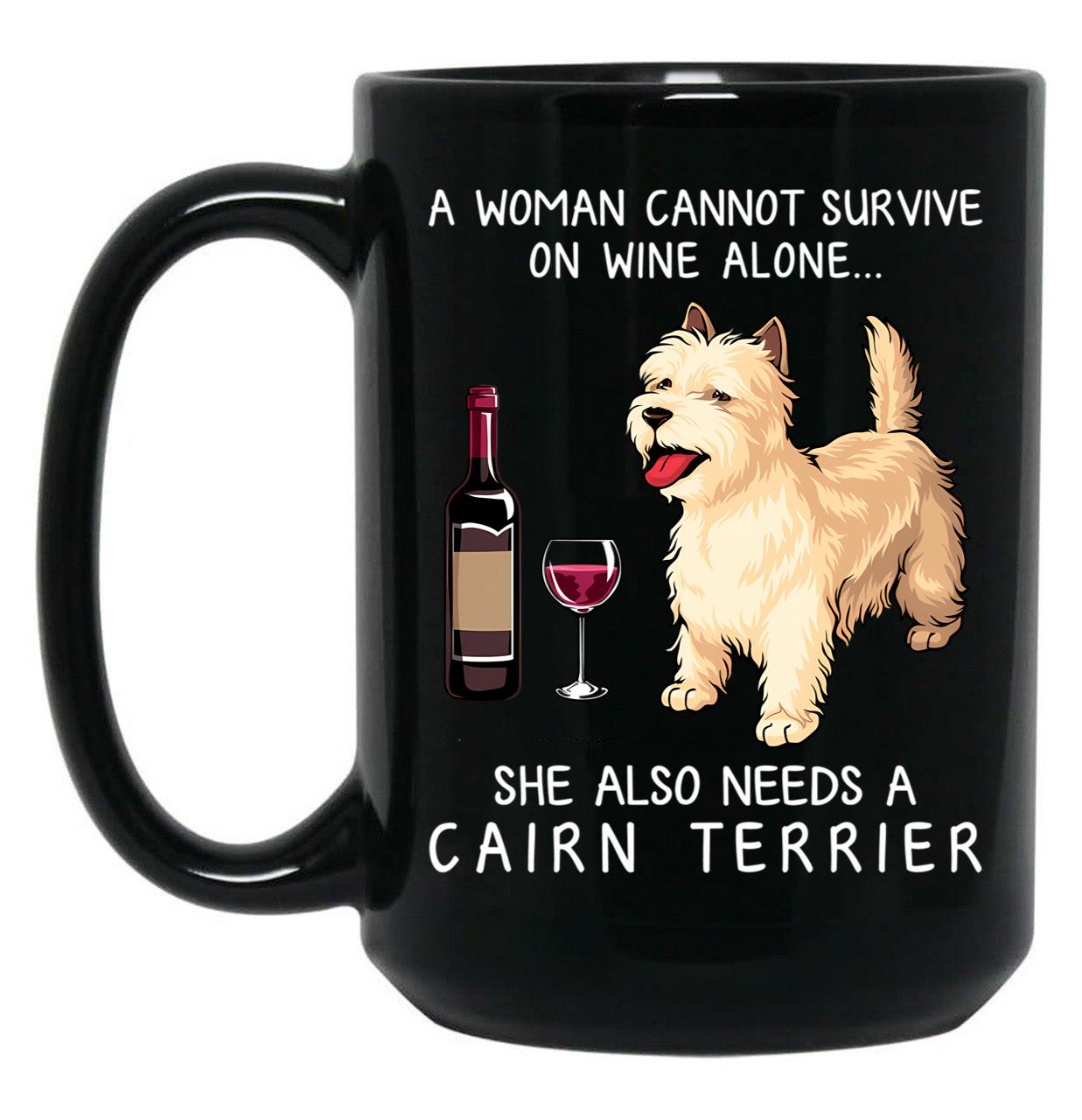 Cairn Terrier And Wine Funny Dog Black Coffee Mug, Gift Coffee Mug