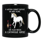 Camargue Horse And Wine Funny Horse Black Coffee Mug, Gift Coffee Mug - Black