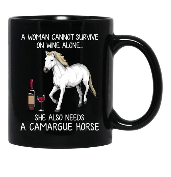 Camargue Horse And Wine Funny Horse Black Coffee Mug, Gift Coffee Mug - Black