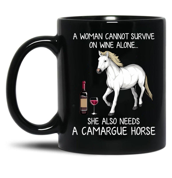 Camargue Horse And Wine Funny Horse Black Coffee Mug, Gift Coffee Mug - Black