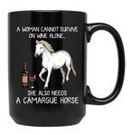 Camargue Horse And Wine Funny Horse Black Coffee Mug, Gift Coffee Mug
