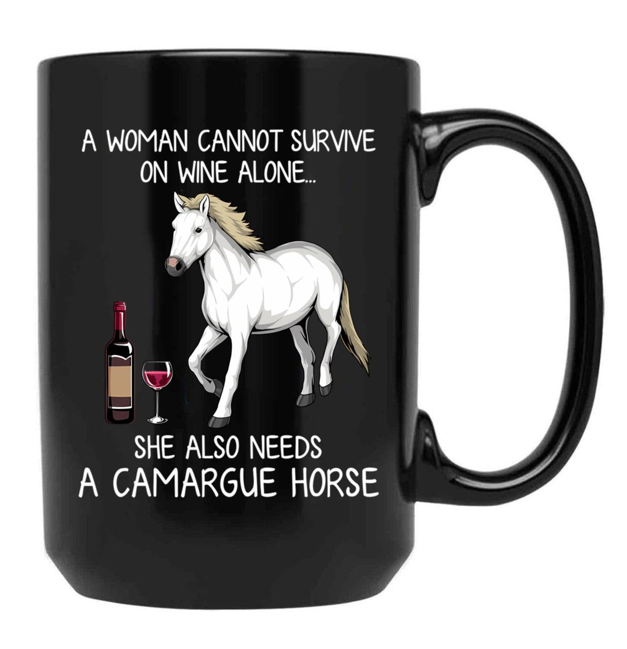 Camargue Horse And Wine Funny Horse Black Coffee Mug, Gift Coffee Mug