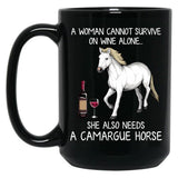 Camargue Horse And Wine Funny Horse Black Coffee Mug, Gift Coffee Mug