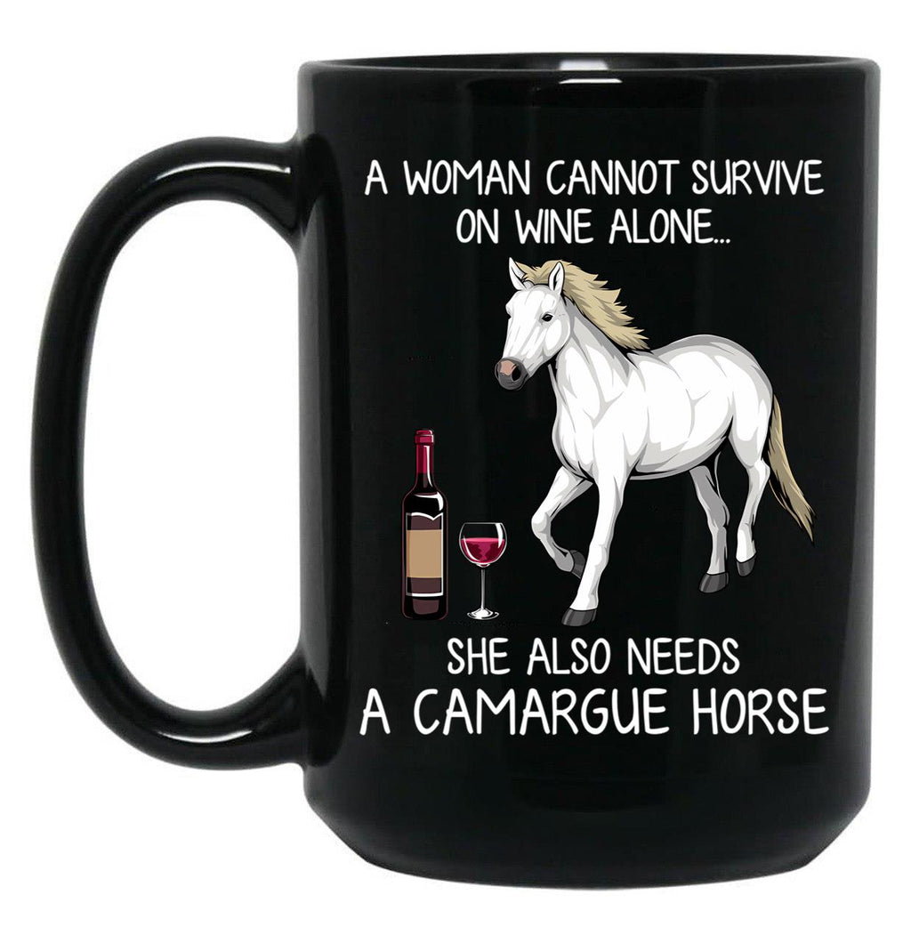 Camargue Horse And Wine Funny Horse Black Coffee Mug, Gift Coffee Mug