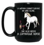 Camargue Horse And Wine Funny Horse Black Coffee Mug, Gift Coffee Mug