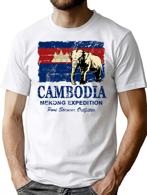 Cambodia Flag - Vintage Look Sticker T-Shirt for Men & Women, T-Shirts Graphic Tee - White