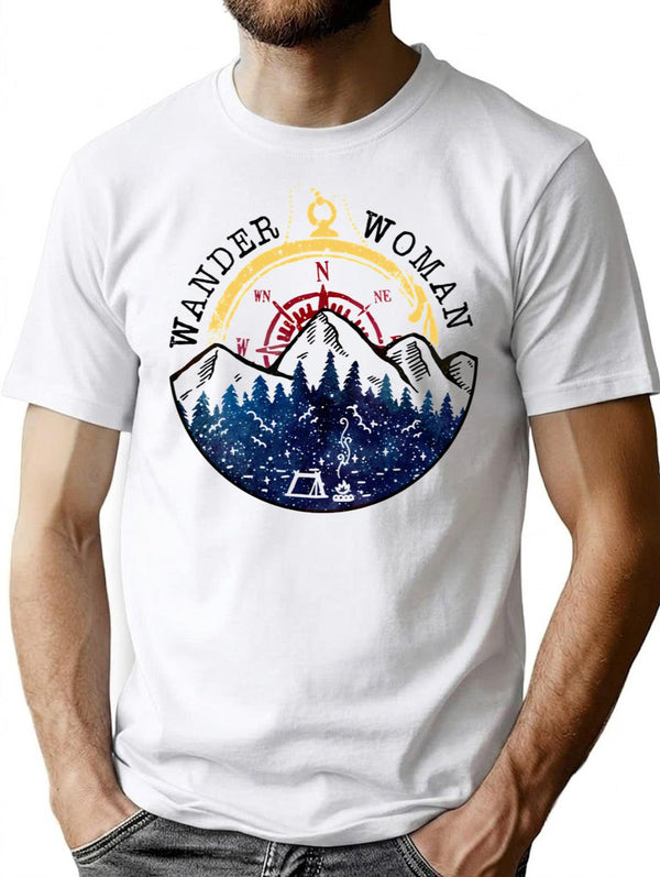 Camping Wander Woman Hiking Vintage T-Shirt for Men & Women, T-Shirts Graphic Tee - White