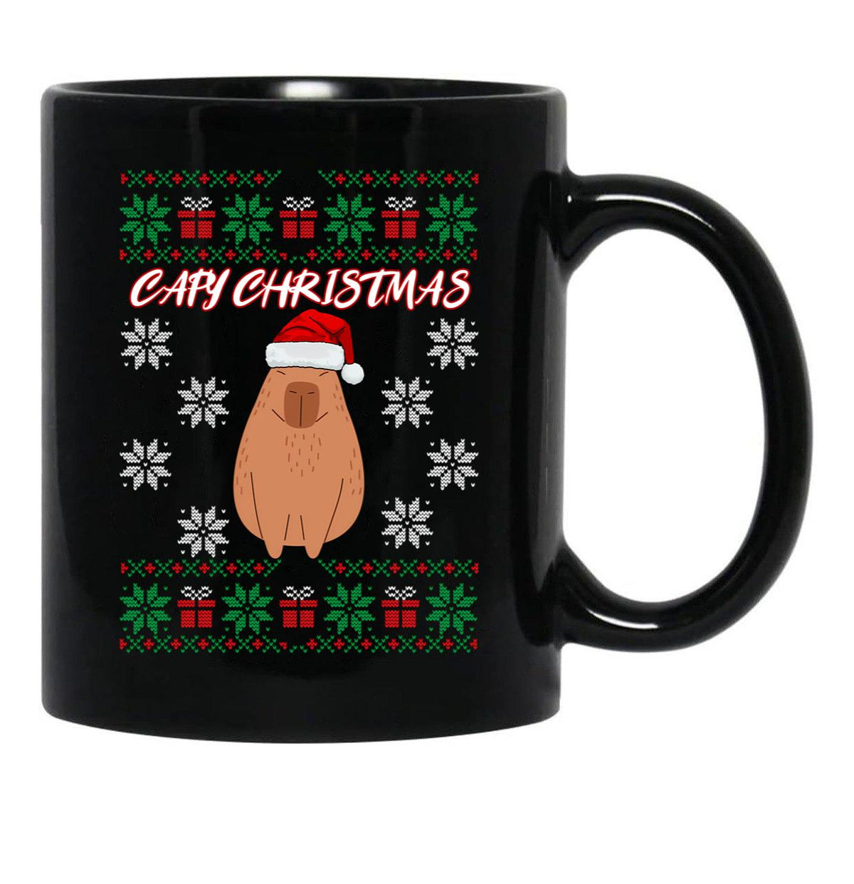 Capy Christmas Capybara Christmas Xmas Santa Hat Black Coffee Mug, Gift Coffee Mug - Black