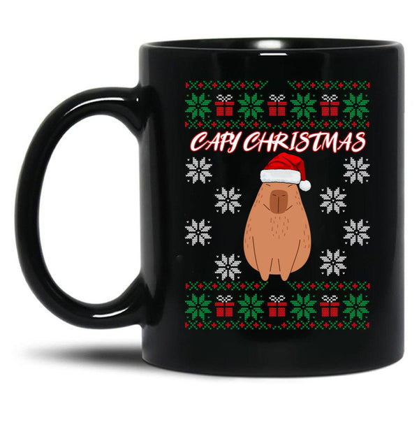 Capy Christmas Capybara Christmas Xmas Santa Hat Black Coffee Mug, Gift Coffee Mug - Black