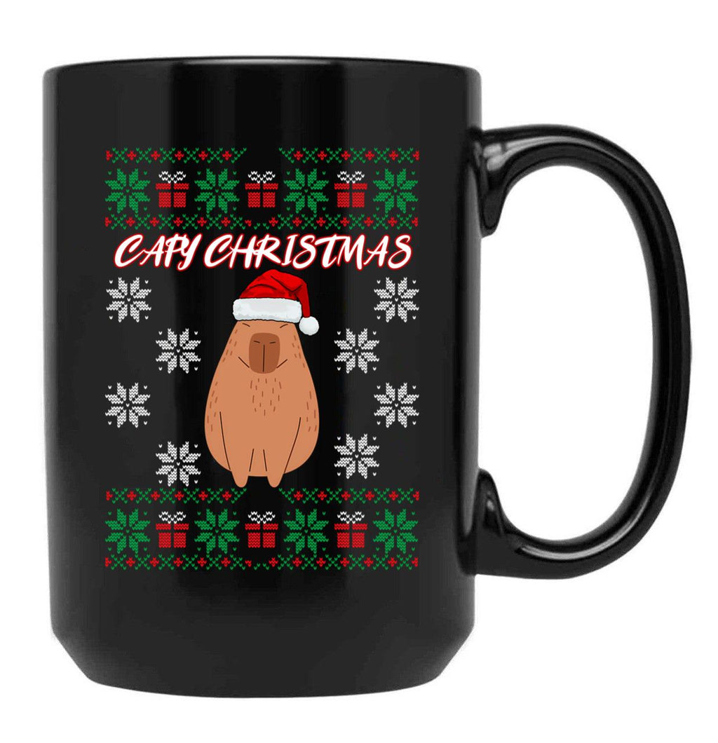 Capy Christmas Capybara Christmas Xmas Santa Hat Black Coffee Mug, Gift Coffee Mug