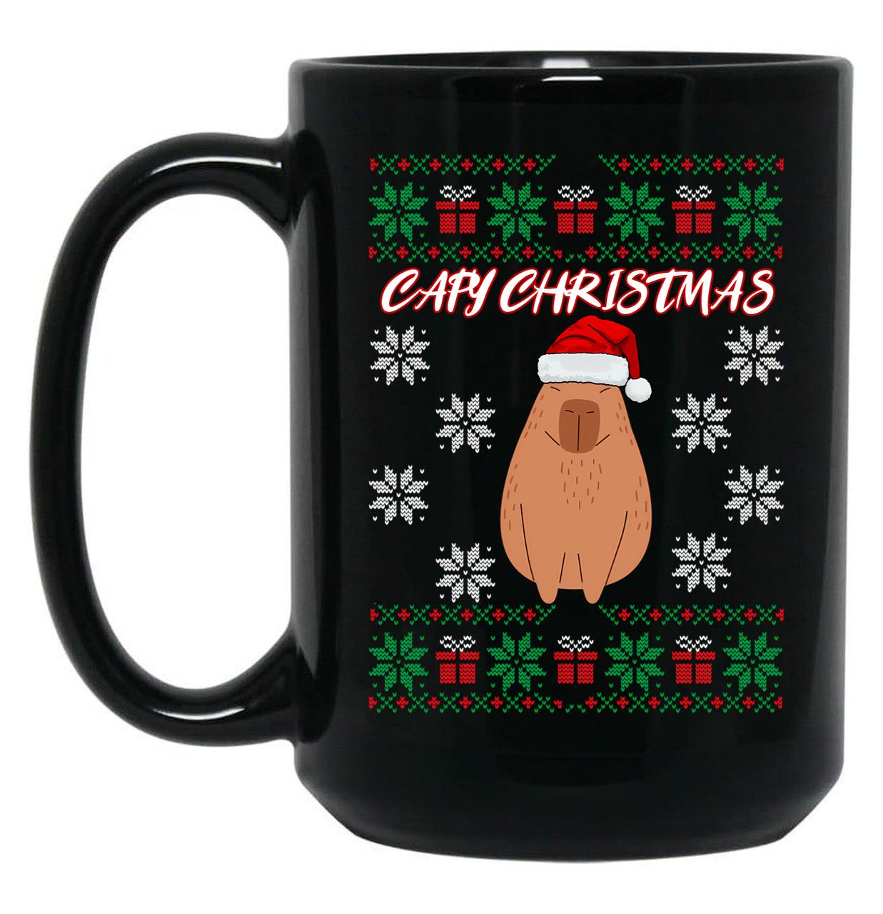 Capy Christmas Capybara Christmas Xmas Santa Hat Black Coffee Mug, Gift Coffee Mug