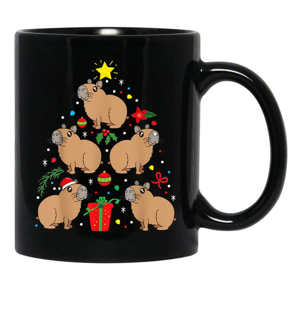 Capybara Christmas Ornament Tree Funny Dad Mom Gift Black Coffee Mug, Gift Coffee Mug - Black