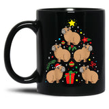 Capybara Christmas Ornament Tree Funny Dad Mom Gift Black Coffee Mug, Gift Coffee Mug - Black