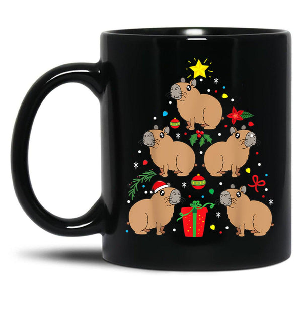 Capybara Christmas Ornament Tree Funny Dad Mom Gift Black Coffee Mug, Gift Coffee Mug - Black