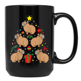 Capybara Christmas Ornament Tree Funny Dad Mom Gift Black Coffee Mug, Gift Coffee Mug